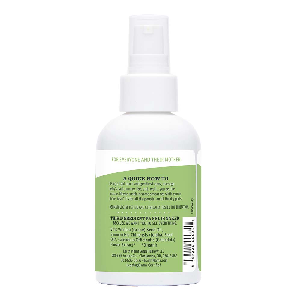 bottle of calendula baby oil with instructions on how to use