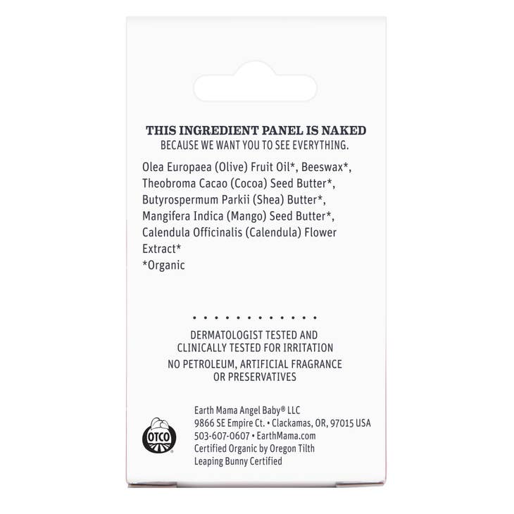 back panel of product packaging showing ingredients and manufacturer information, certified organic, leaping bunny certified.