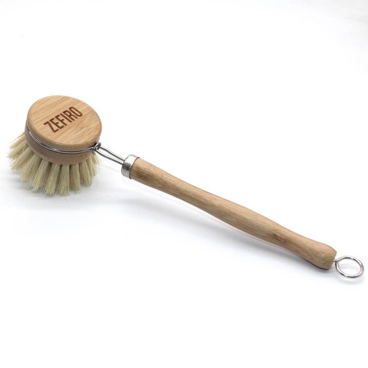 image of bamboo handled dish scrubber with replaceable head. d