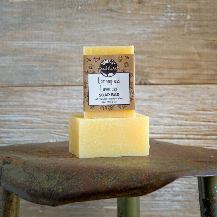 Image of lemongrass Lavender Soap bars setting in a stool