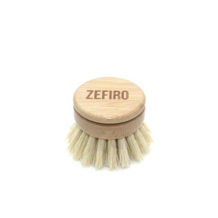 image of replacement head for dish scrubber, made from bamboo and sisal, product is compostable.