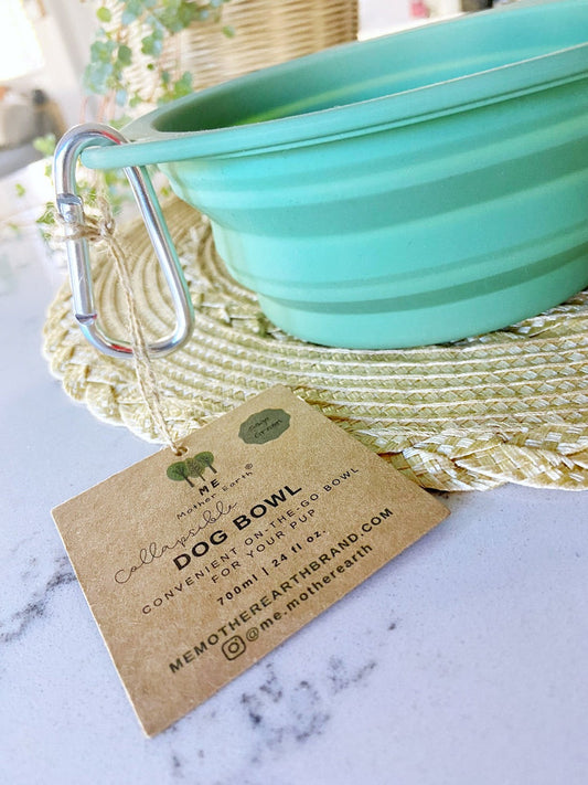 image of collapsable dog bowl in green with carabiner clip