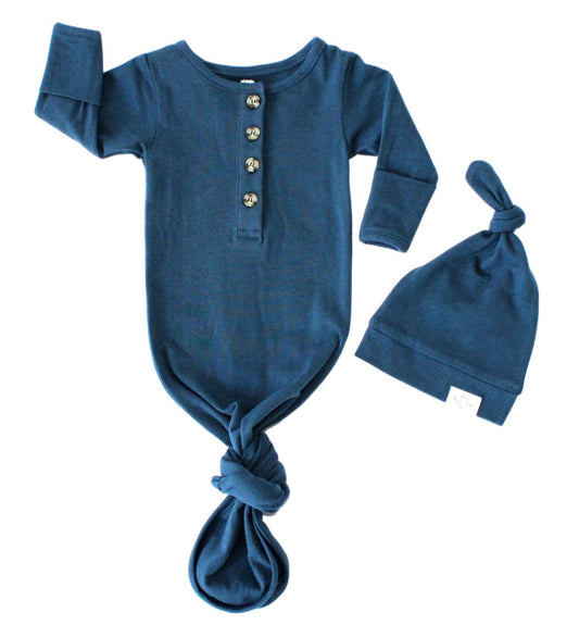 Image of blue knotted baby gown