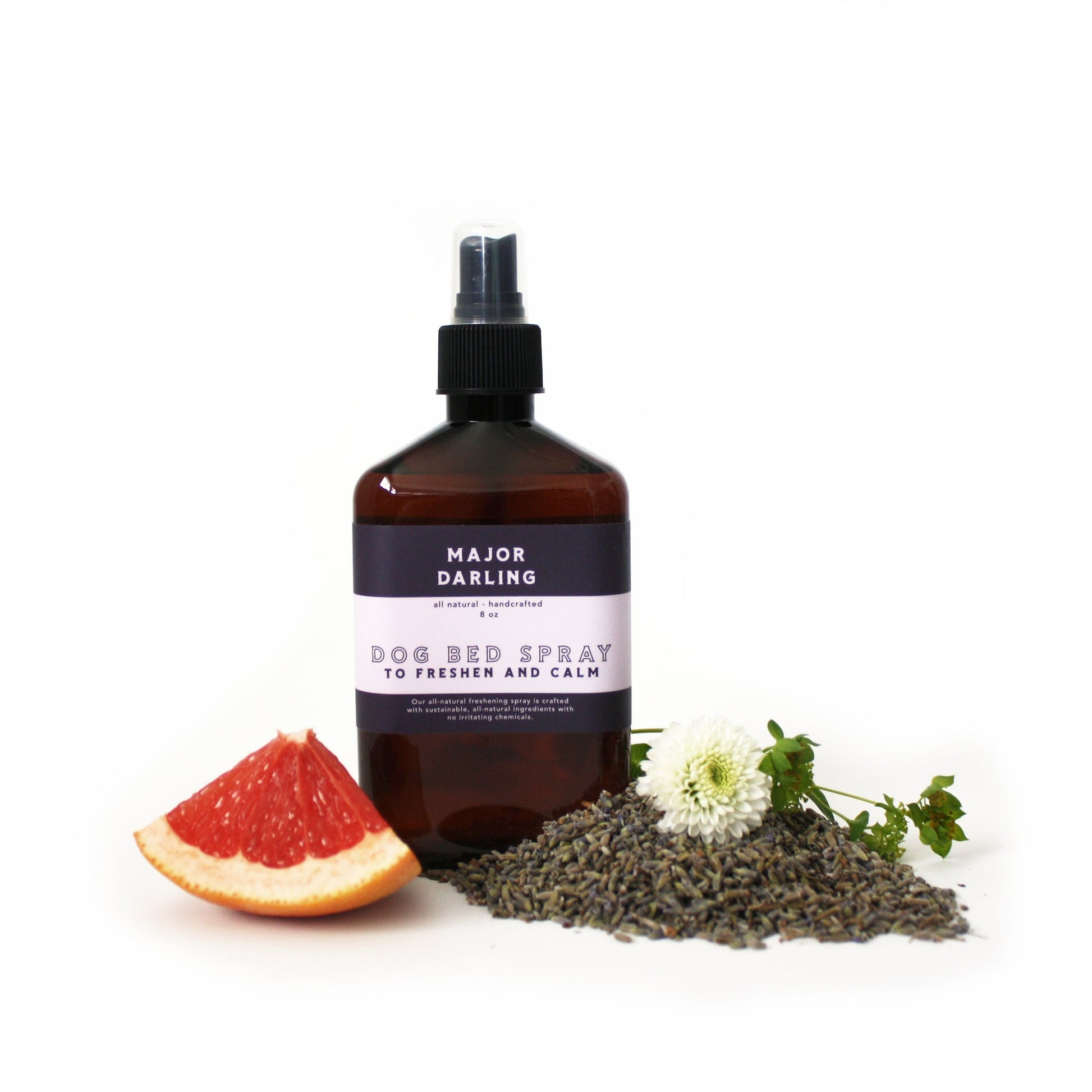 image of bottle of Major Darling brand dog bed spray.